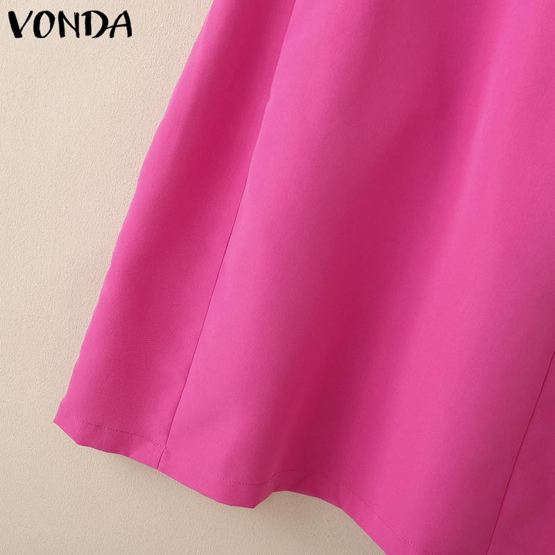 VONDA Women Summer Sleeveless Lapel Neck Buttons Slim Waist Casual Thin Mini Dress