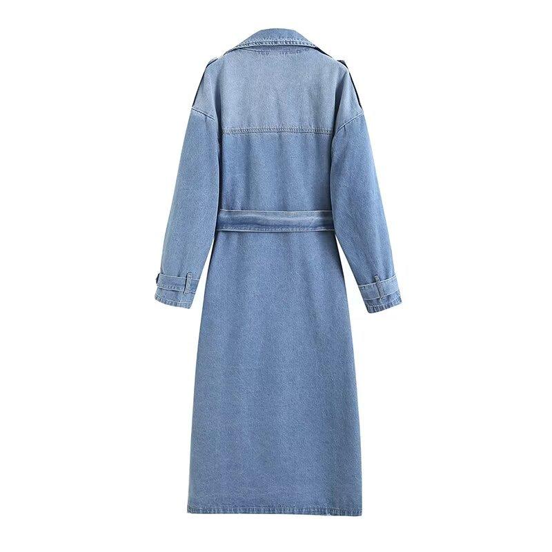 Denim Trench Coats For Dame Belte På Midje Slim Jean Coats Dame Jaqueta Feminina Blue Jean Jakke Dame