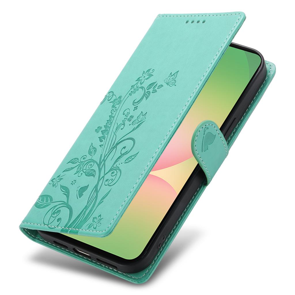 For Samsung Galaxy A36 5G Wallet Case Butterfly Floral Imprint PU Leather Phone Cover with Wrist Strap
