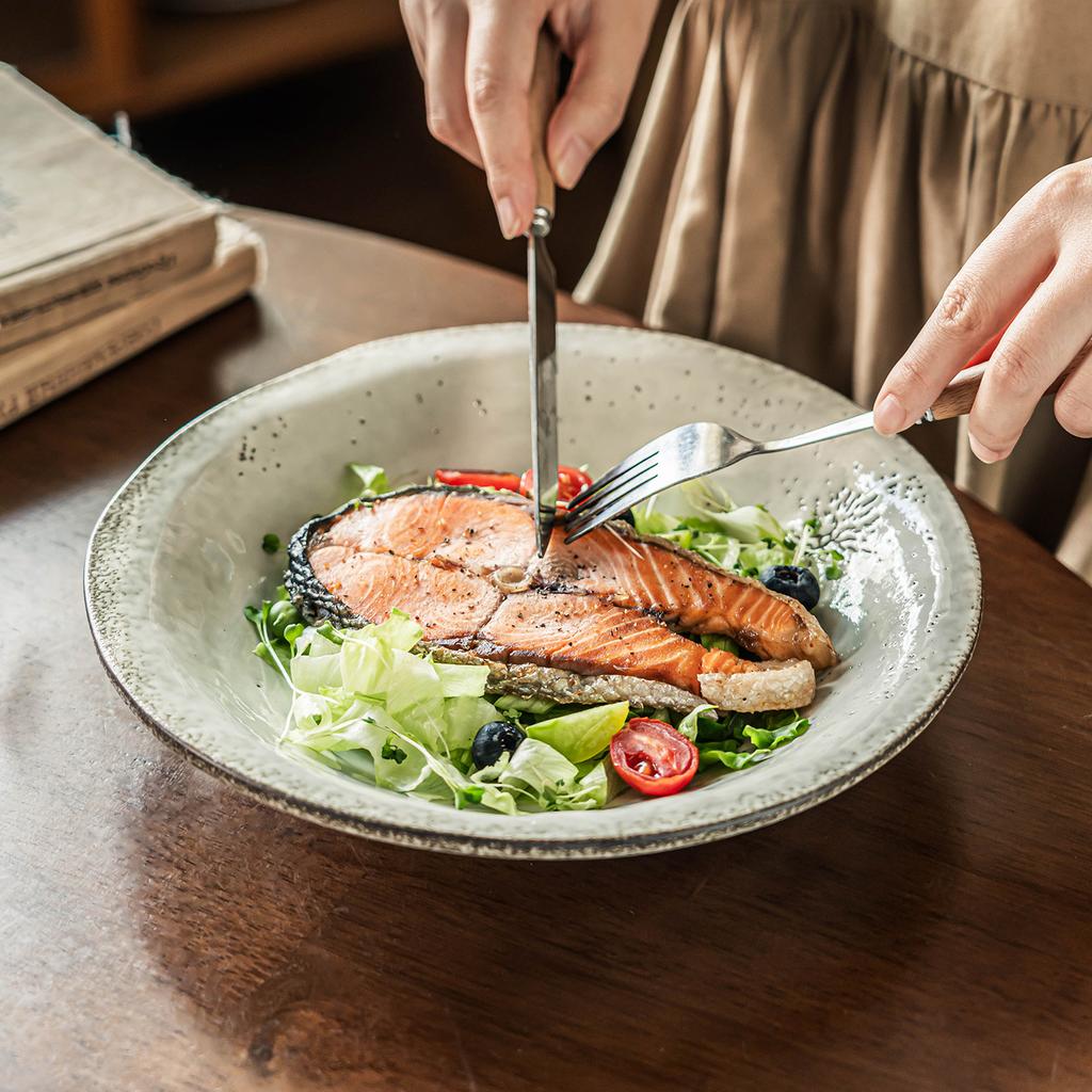 Thick Straw Hat Bowl Retro Style Old Ceramic Bowl Tableware Steak Pasta Bowl Household Vegetable Bowl Salad Bowl