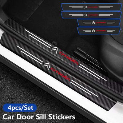Carbon Fiber Car Door Sill Protective Stickers Films For C3 C4 C5 C1 C2 Berlingo Celysee Xsara Picasso Car Accessories