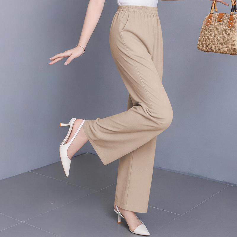 Women's Plus Size Solid Color Straight Leg Pants, Elastic Waist Summer Casual Trousers (XL-5XL)