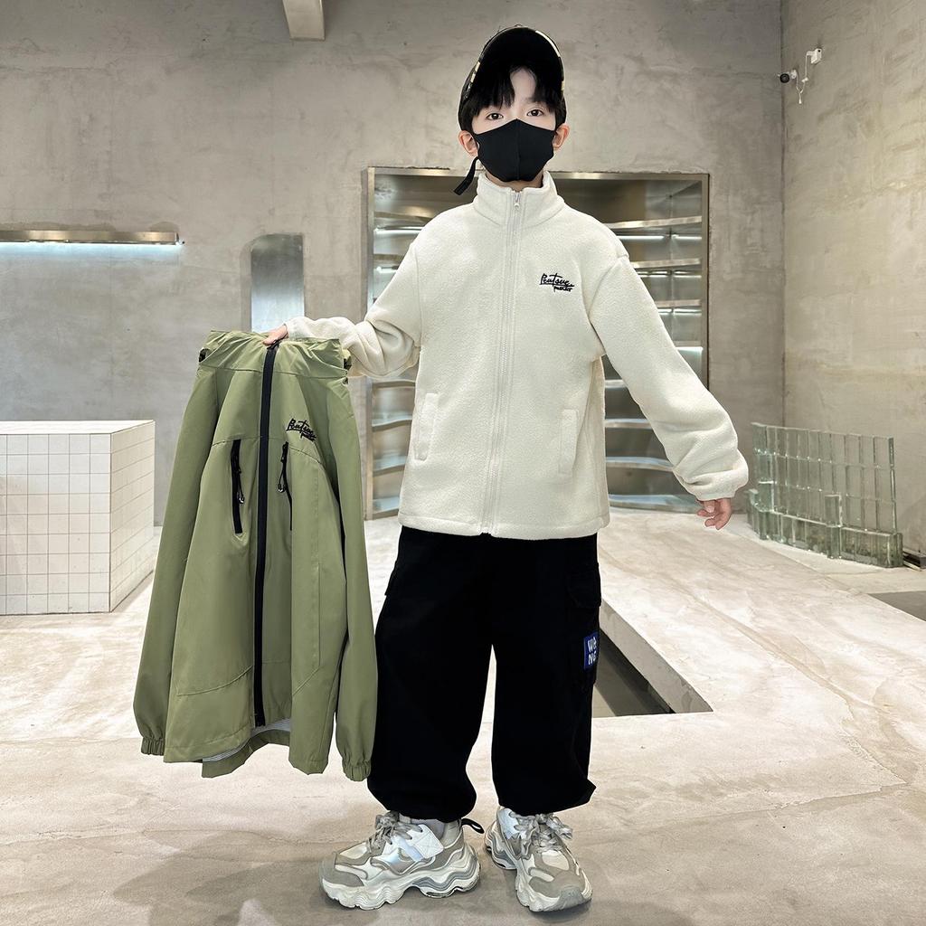 Boys' 3-in-1 Windbreaker Jacket - Fleece-Lined, Detachable for Spring, Autumn, Winter