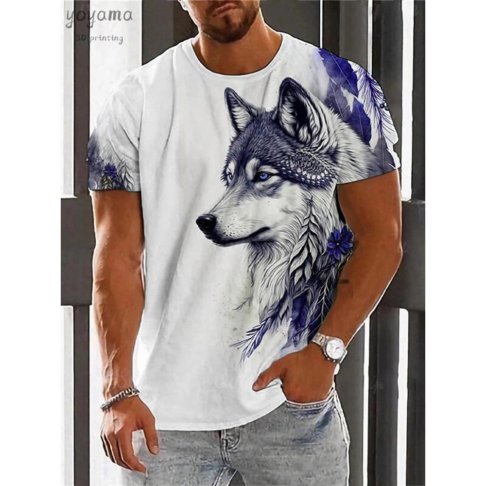 

3D animal wolf printed men s T-shirt fashionable casual trend personalized printed short sleeved T-shirt hip-hop Harajuku street wear 6XL