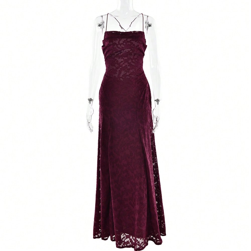 European and American Style Evening Dress, New Temperament Girl Suspender Low-cut Dress, Fashionable and Sexy Slim Backless Long Dress Woman