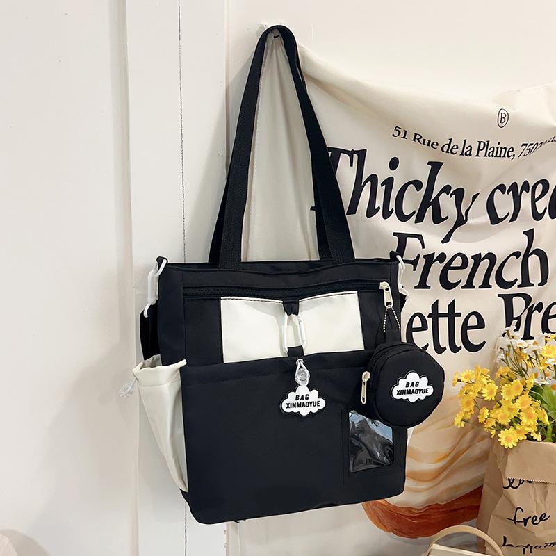 

Street Trend Large Capacity Tote Bag Summer Popular Versatile Student Class One Shoulder Crossbody Bag Female чёрный