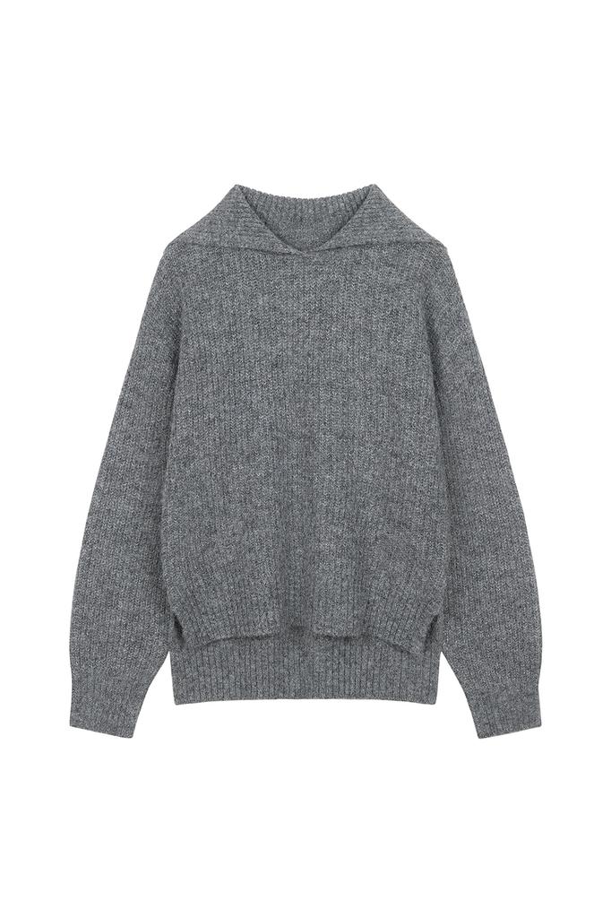 CURRENT Sailor Collar Hairy Knit Top [Charcoal]
