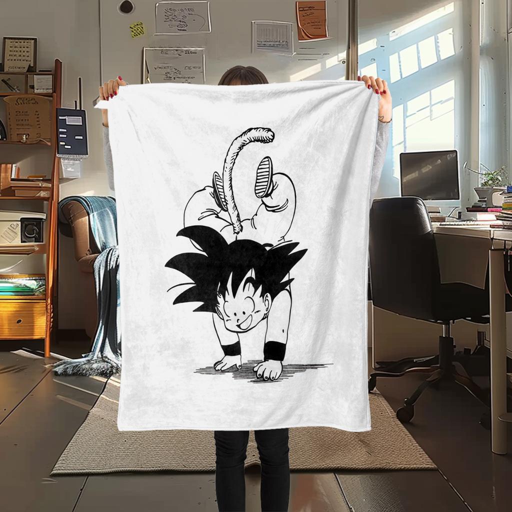 1 Stück Süße Cartoon Son Goku Aufdruck Flanelldecke, Hohe Qualität für Alle Jahreszeiten, Heimdekoration, Wärme und Komfort, Perfekt für Weihnachtsgeschenke