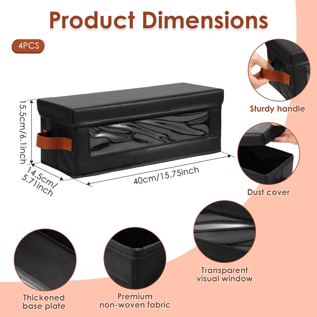 4Pcs DVD Storage Box Non Woven CD Container Box with Visible Window Lid and Handle Books Stationery Video Game Disk Organizer