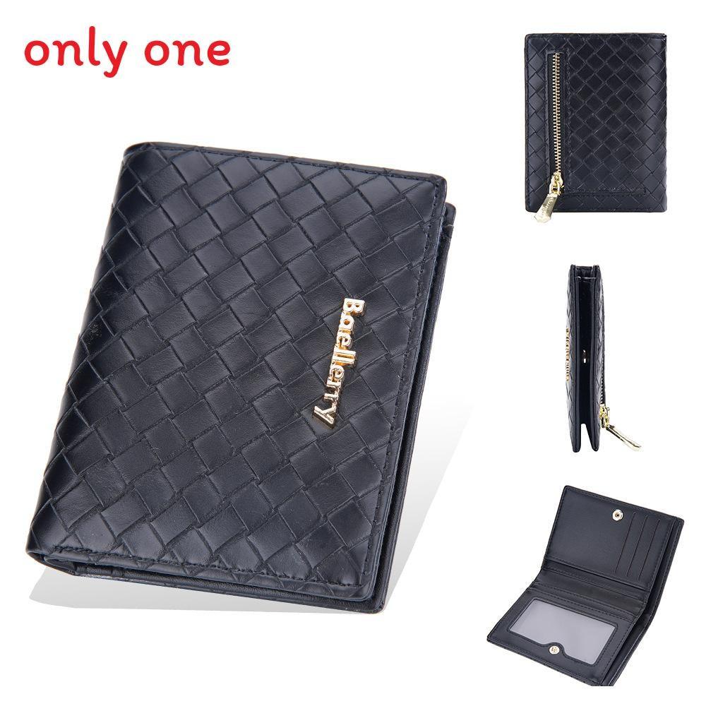 Pu Leather Womens Short Wallet With Weaving Pattern Design And Letter Decor For Daily Use