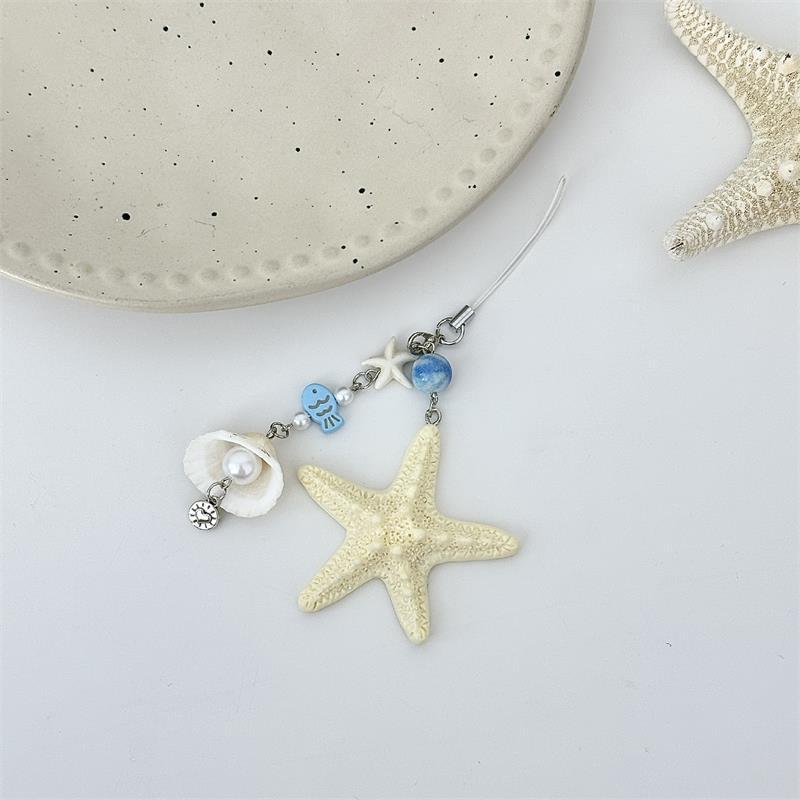 

Sweet Ocean Style Starfish Shell Pearl Phone Chain Lanyard Ccd Camera Charm Accessories Girl Keychain Pendant Bag Ornaments Gift