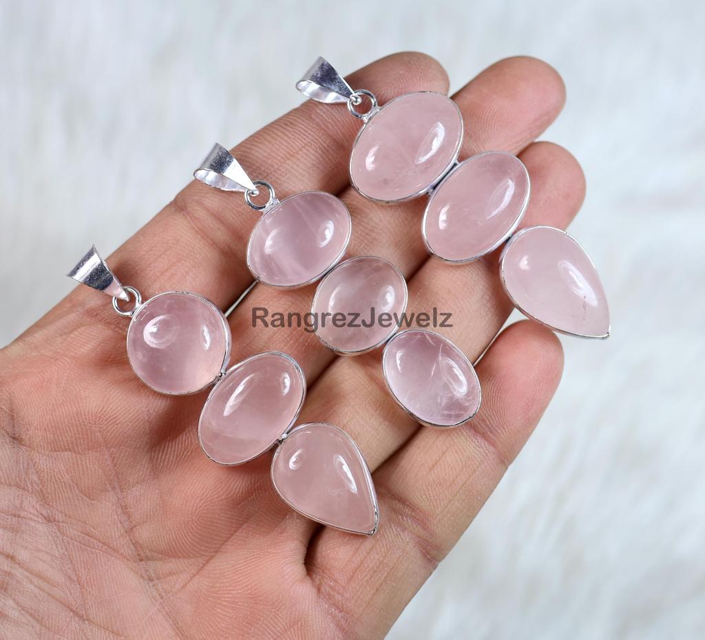 Natural Pink Rose Quartz Gemstone Pendant Bulk Wholesale Bezel Pendant Necklace Healing Crystal Jewelry Boho Pendant Necklace