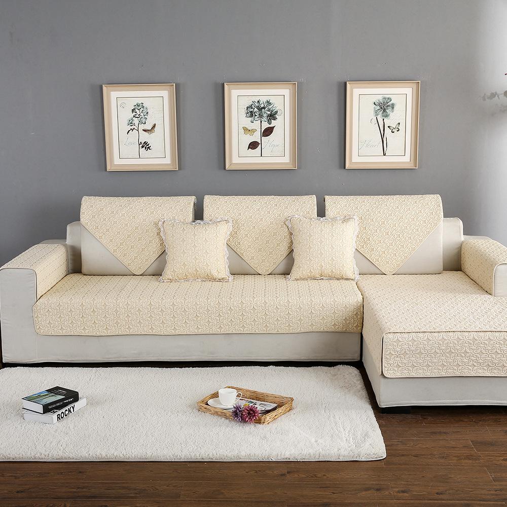 Modern Simple Fabric Sofa Cushion European Cotton Embroidery Four Seasons Universal Sofa Towel Slipcover Non-Slip Cushion