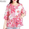 ZANZEA Women Casual Round Neck Loose Short Sleeve Floral Blouse