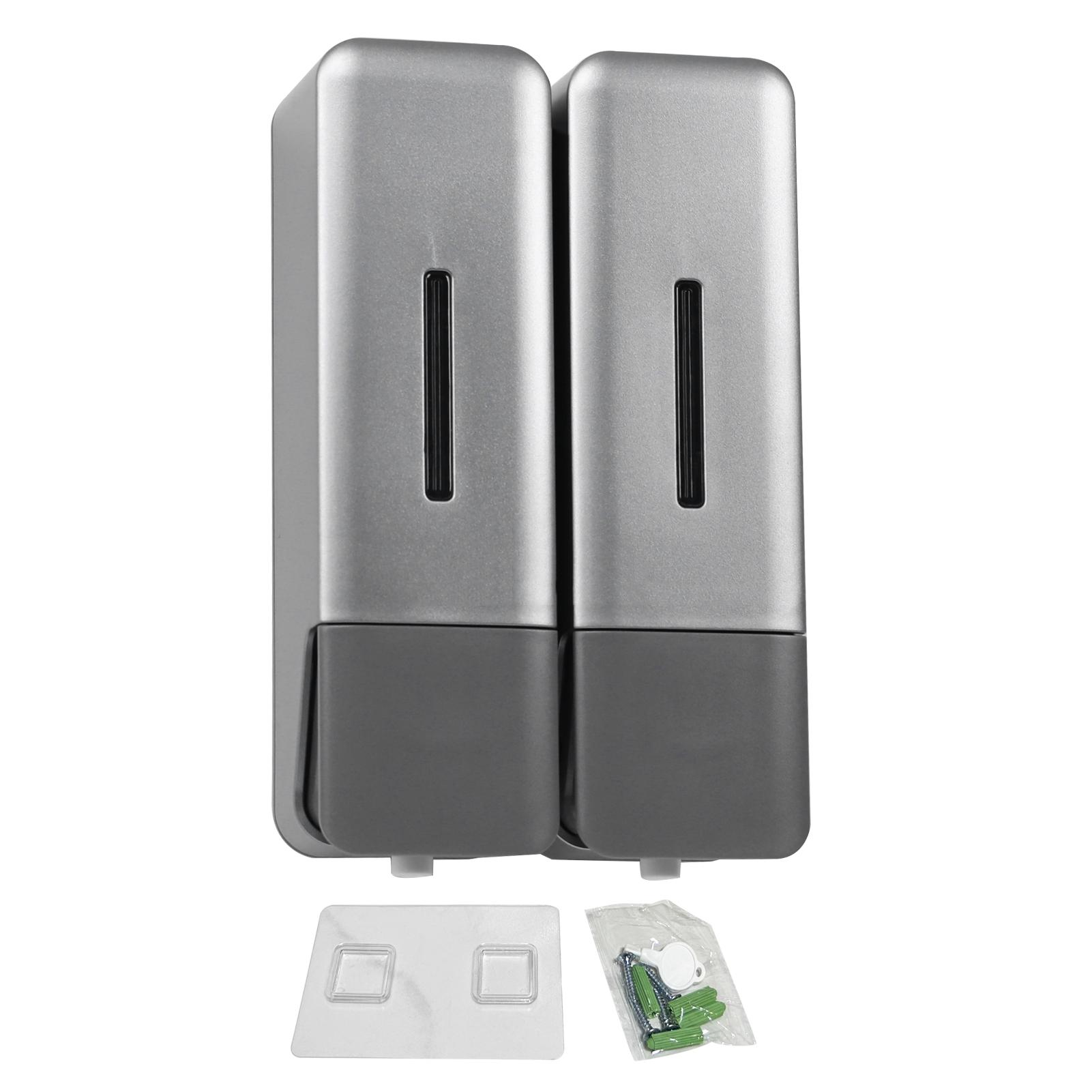 Konnwei Silver 2 Chamber Shower Soap Dispenser Wall Mounted Shampoo Dispenser For Bathroom Hotel 250Ml Per Bottle