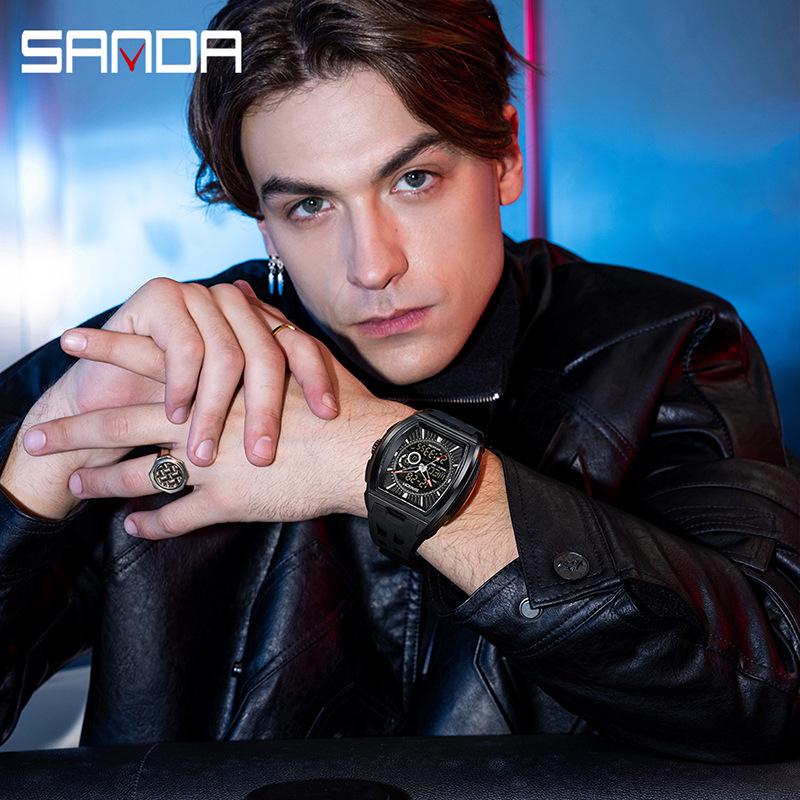 Sanda Teen Countdown Multifunktionale Wasserdichte Fassförmige Armbanduhr mit Wecker & Leuchtendem Zifferblatt