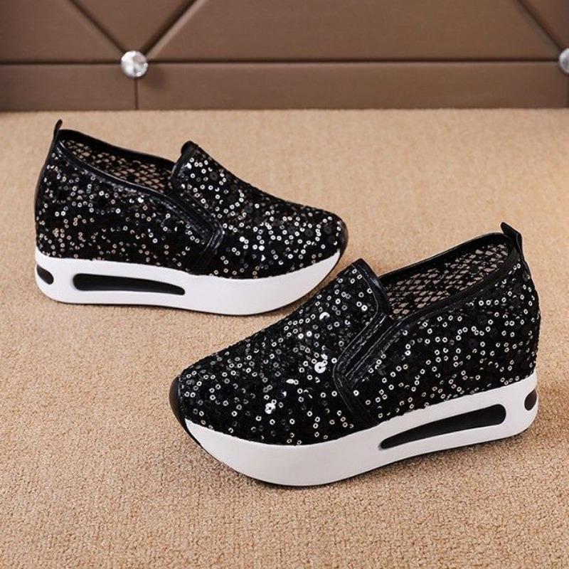 Large size mesh casual single shoes women's summer mesh sequins sports casual sandals women