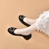 Round Head Women's Buckle Rhinestone Shallow Mouth Low Heel Single Shoes Black One-pedal Women's Shoes Flat Shoes