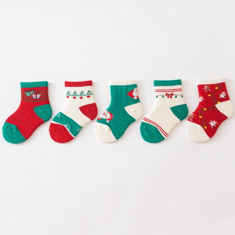 5Pairs/Set Children Christmas Socks Thicken Cotton Newborn Warm Sock Autumn Winter Baby Mid Tube Sock 0-6year Boys Girls Footwear