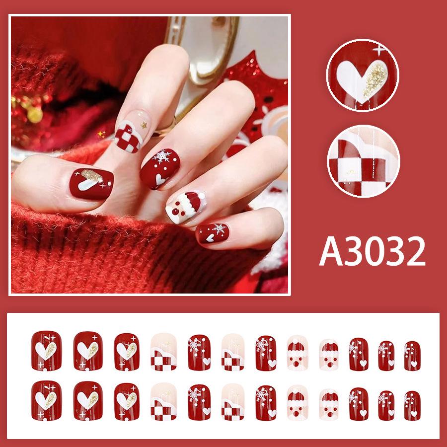 Festive Santa Snowflake Red Glitter Nail Patches - 24 Pieces