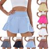 Women High Waist Ruffle Hem Casual Shorts with Wide Elastic Waistband and Side Pockets for Everyday Wear