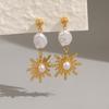 European Baroque Style Pearl Sun Ray Stainless Steel Earrings