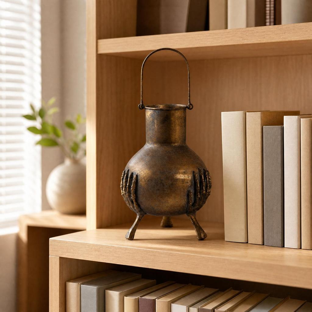 EuropeanStyle Decorative Metal Vase Vintage with Raised Ornamental Detailing Distressed for