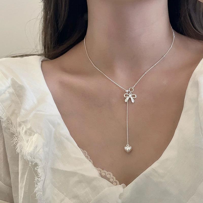 925 Silver Heart Pendant Necklace Adjustable Choker Elegant Love Jewelry Gift for Women Girls