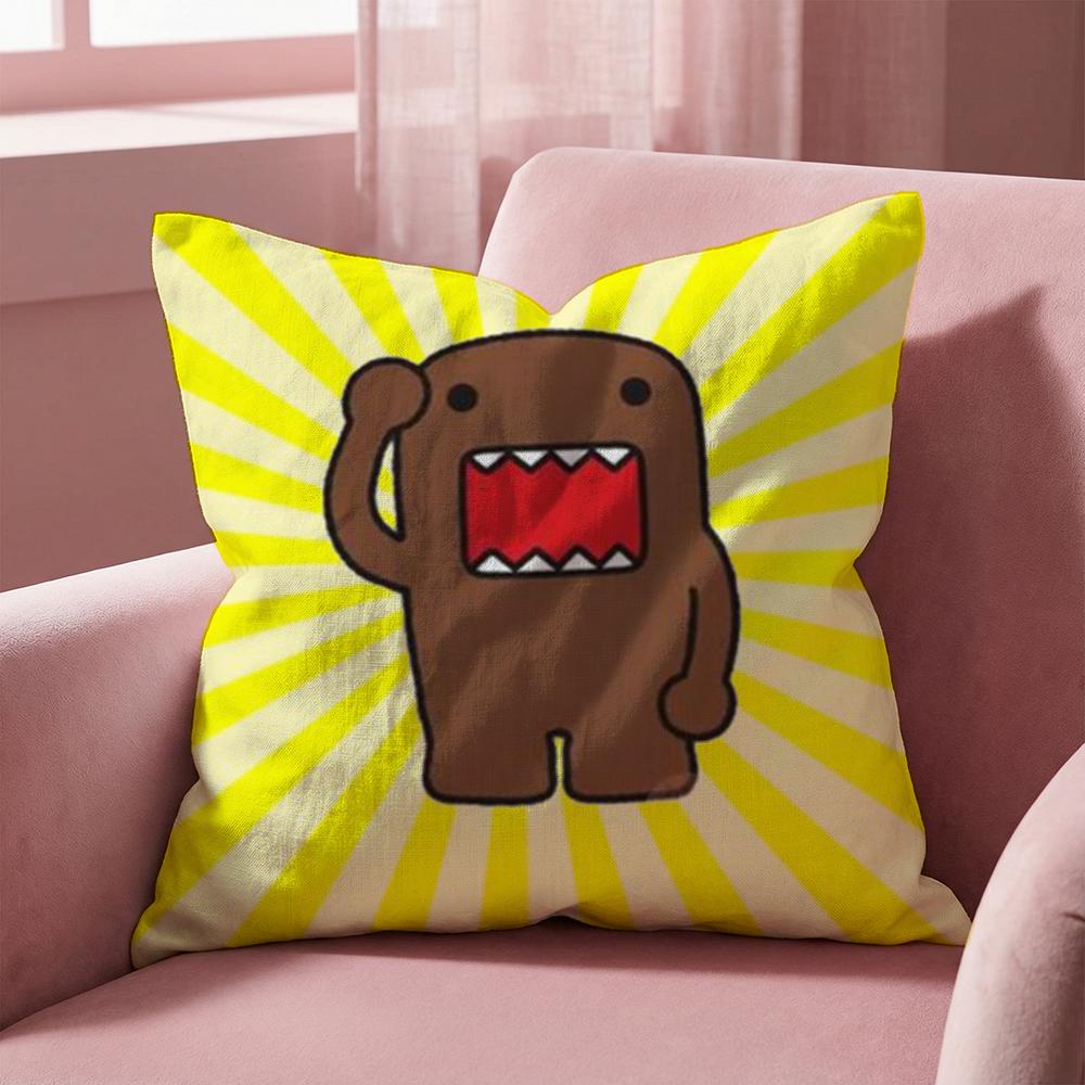 Cartoon Funny Domo-kun Cushion Cover Multi-Scene Pillow Cover for Home & Car - Reversible, Soft & Durable for Daily Use