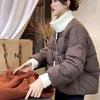 Winter Short Color Block Padded Coat Women Knit Stand Collar Quilted Down Jacket Petite Outerwear