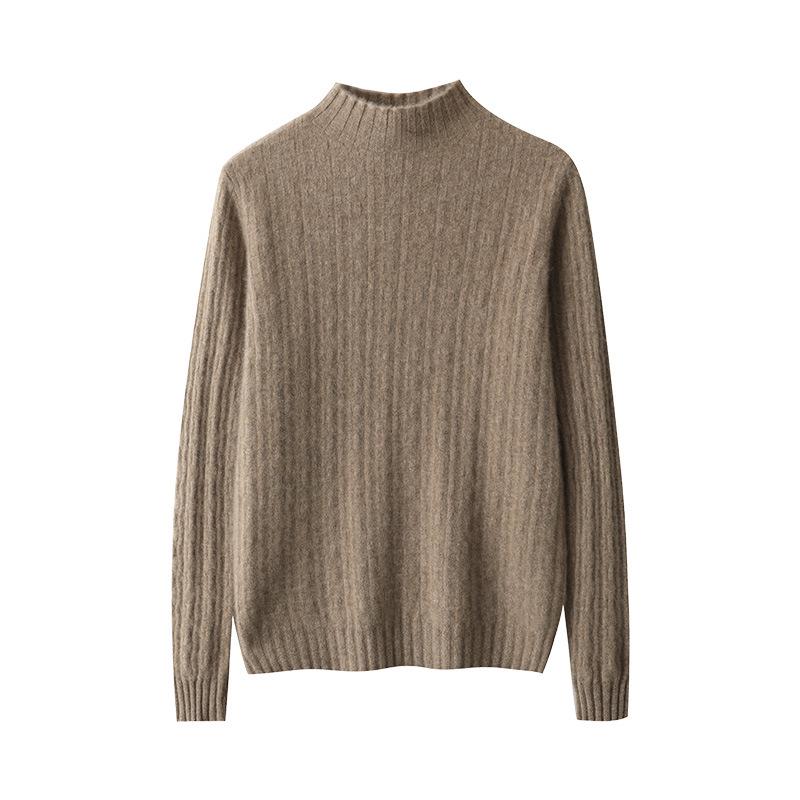 Women's Versatile Solid Color Wool Knit Sweater - Loose Half-High Collar, Long Sleeve Autumn & Winter Base Layer.