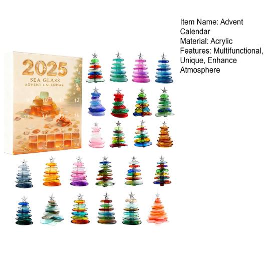 Адвент-календар з морського скла 2025 24-денна коробка для зворотного відліку Багатофункціональна різдвяна прикраса для дитячих кімнат будинків автомобілів