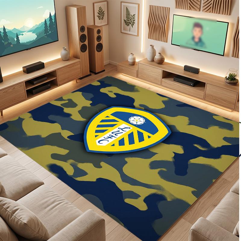 Leeds United Voetbal Print Kristalfluweel Tapijt, Comfortabel Waterabsorberend Antislip Binnen Vloerkleed