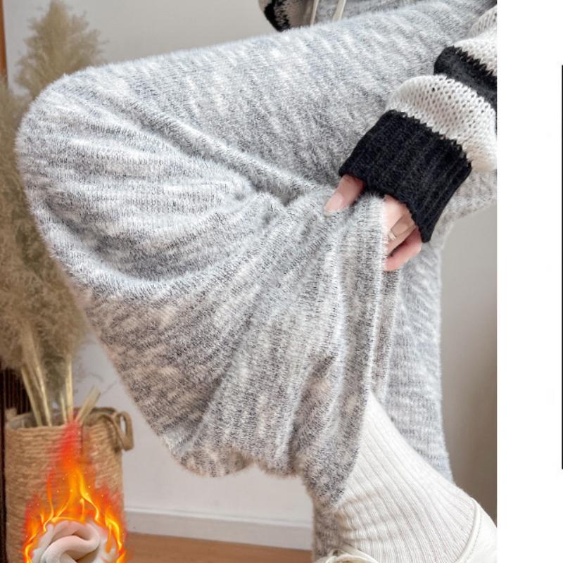 New Autumn and Winter Pants for Women Plus Velvet Casual Knitted Straight-leg Pants Draped Narrow Version Wide-leg Pants