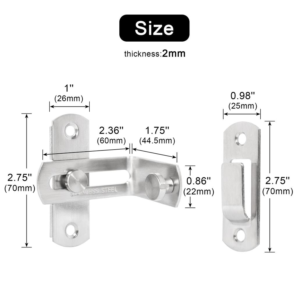 Zăvoare de poartă din oțel inoxidabil Keenkee, zăvor pentru ușă de animale de companie, cu șurub, încuietoare robustă cu clapetă, grosime de 2 mm