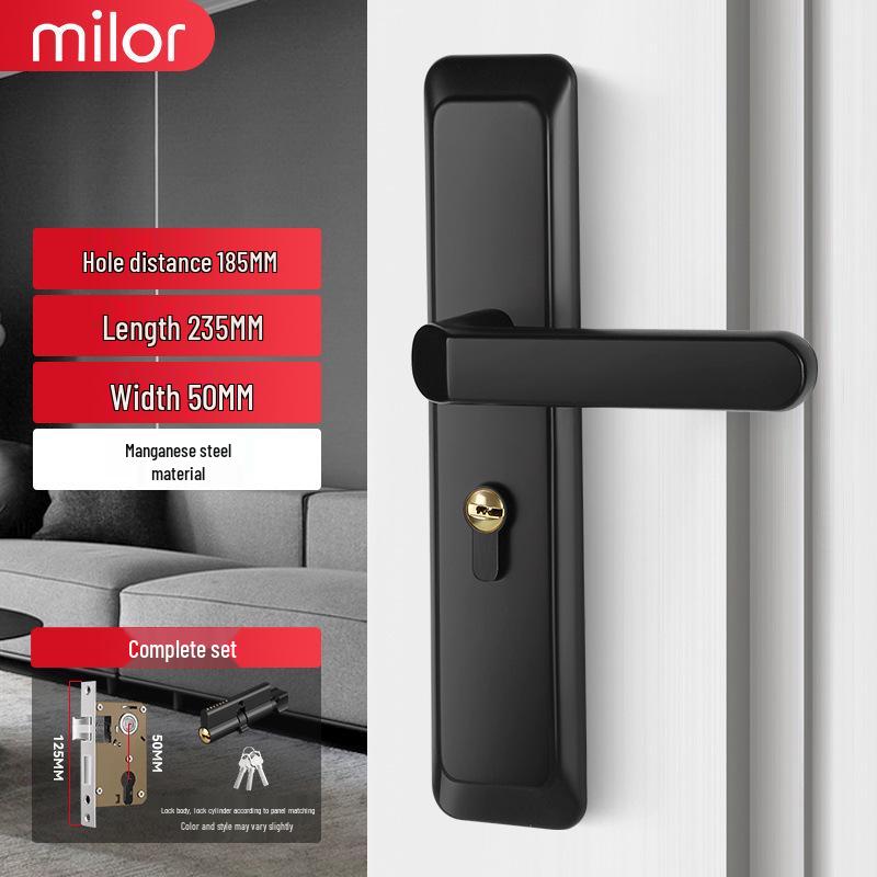 Universal Interior Door Lock Set: Silent Three-Piece Black Handle for Bedroom or Old Door Replacement