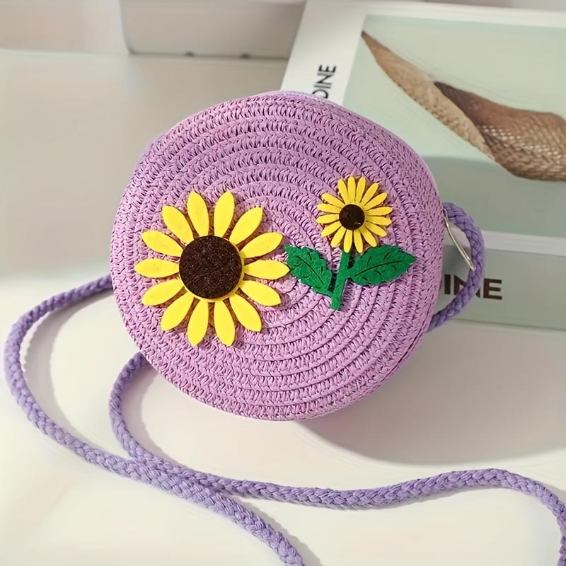 2-in-1 Floral Straw-Style Tote Bag with Zipper Closure Cute Cartoon Sunflower Design for Beach, Vacation, Daily Commute & Casual Outings