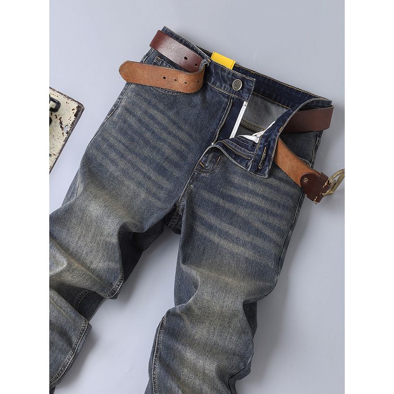 Authentic Brand-Name Jeans with Cut Tags, Original Export Surplus, Clearance Sale, Men's Stretch Straight-Leg Jeans, Trendy New Autumn/Winter Style