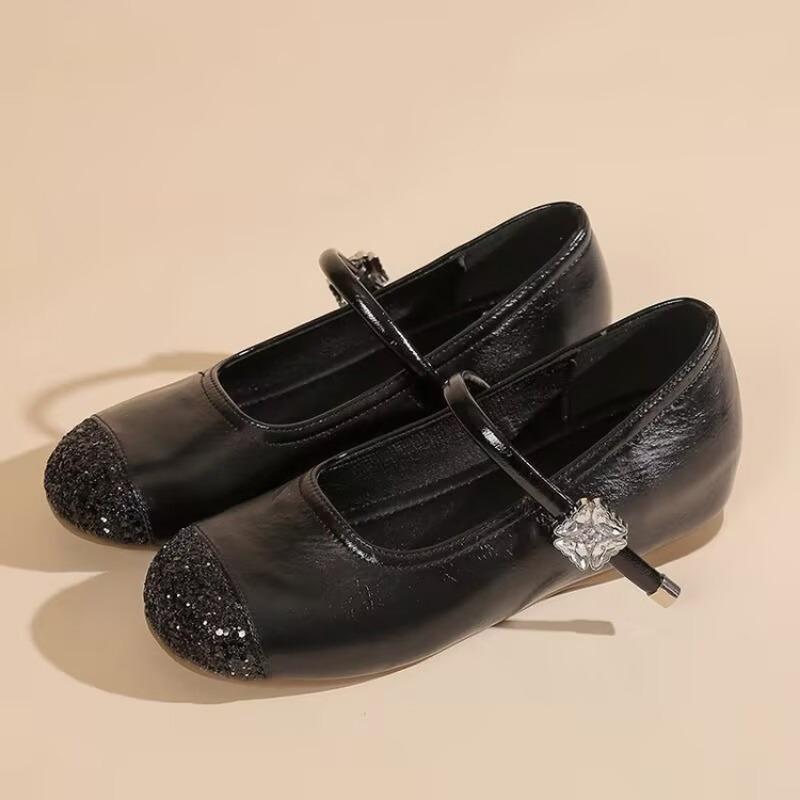 

Skinny silver sequined Mary Jane shoes new buckle ballet shoes temperament work shoes 35 чёрный