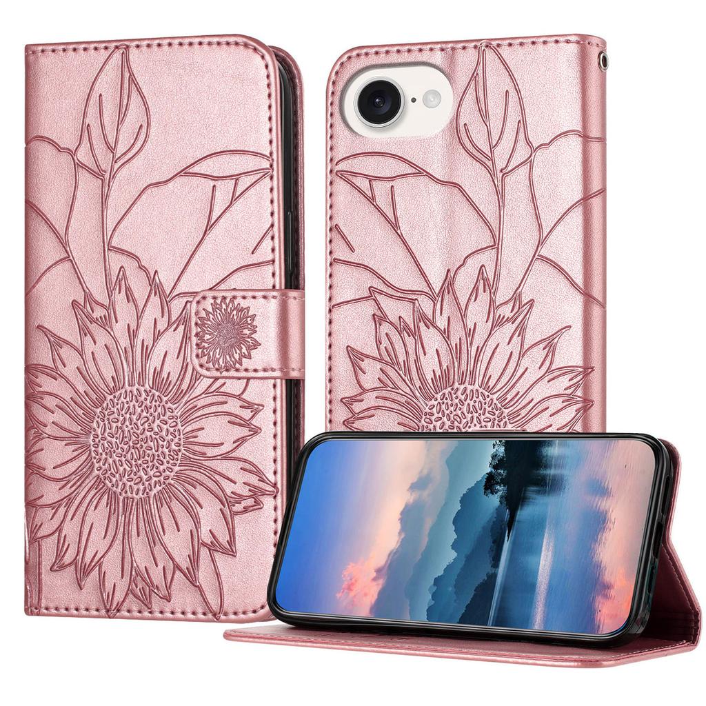 For iPhone 16e Case Sunflower Imprinted Wallet Stand Folio Flip Leather Cover