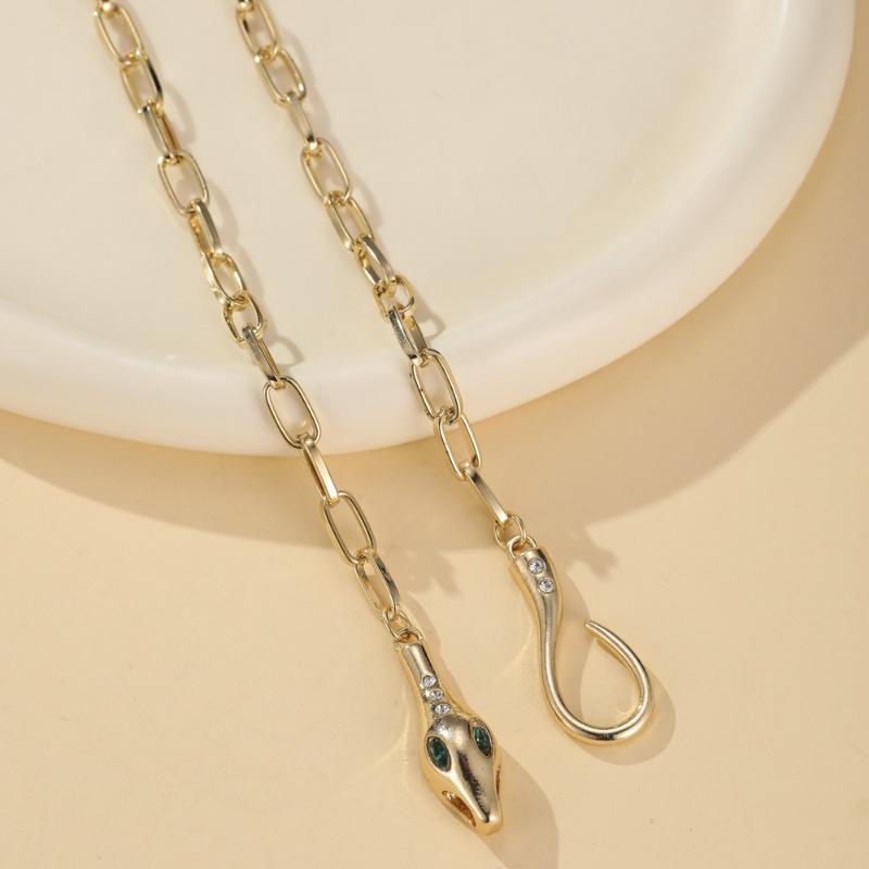Retro Snake Necklaces for Women Men Gold Color Paperclip Chain Necklaces Adjustable Punk Cool Animal Head Y Necklaces