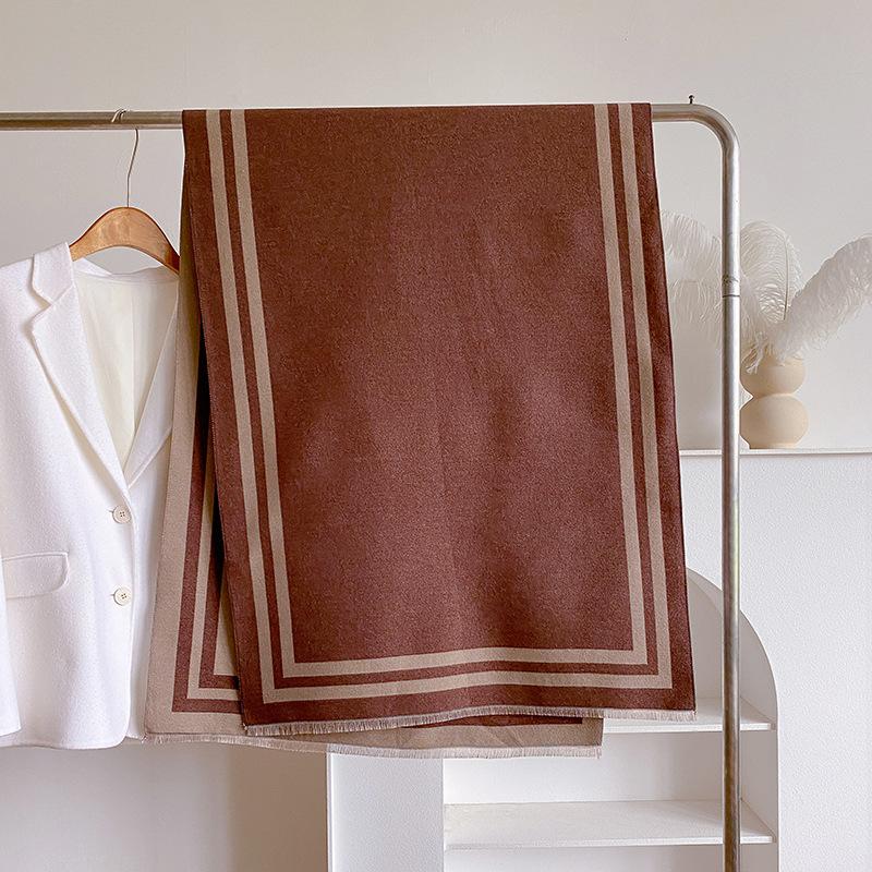 Autumn And Winter Imitation Cashmere Solid Color Geometric Line Jacquard Shawl Thickened Warm Women'S Scarf