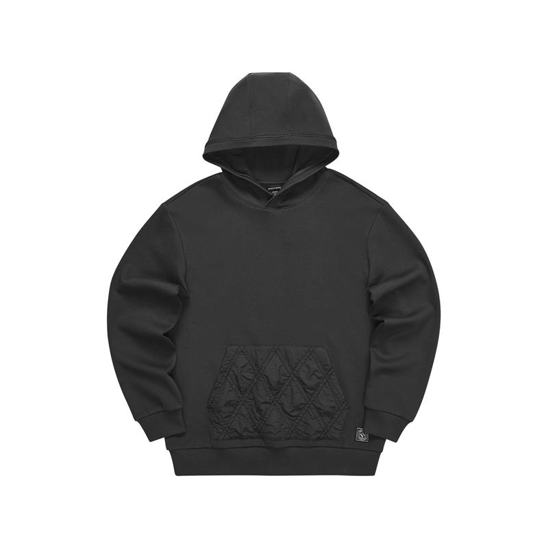 Skechers Solid Color Knitted Hooded Pullover Sweatshirt Men sweatshirt Carbon-Black L421M027 M