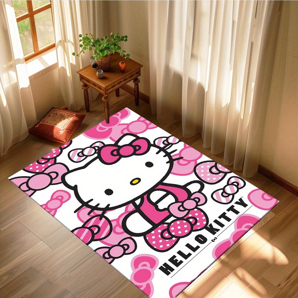 [800G/M2 Weight Crystal Velvet] 1pc Cute Bow Hello Kitty Pattern Rugs,3D Printed Decorative Rugs,Soft And Comfortable Rugs for Living Room,B