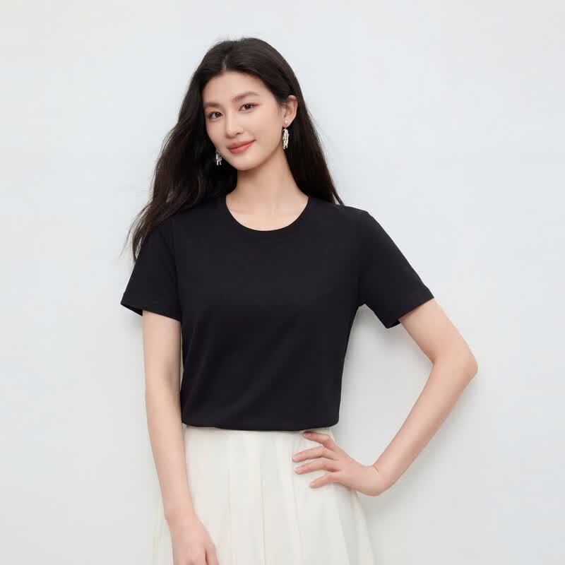FivePlus Women's Silk Blend Round Neck Short Sleeve T-shirt