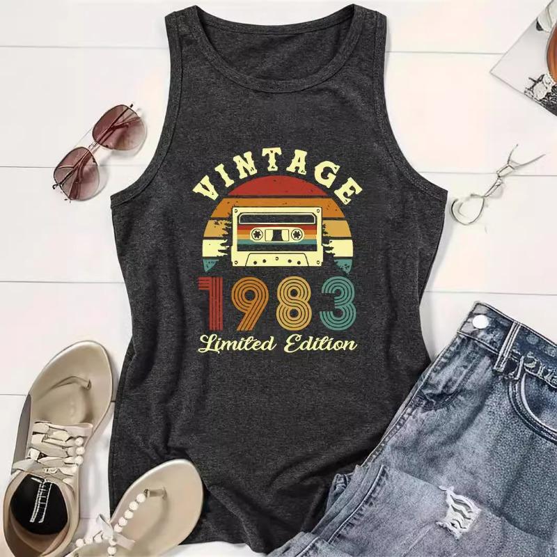 1983 Printed Women's Round-neck Vest Spring and Summer Casual Sleeveless Top