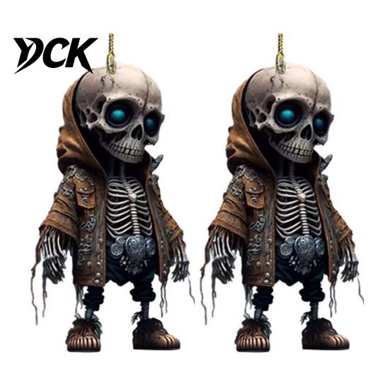 Backpack Pendant And Keychain Charm 2Pcs Hoodie Skeleton Ornaments, 2D Flat Acrylic Pendants, Gothic Gift for Car Enthusiasts Style Hanging