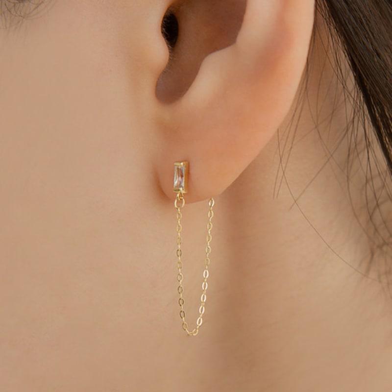 LUNNE 14k Baguette Chain Drop Earrings (14k Gold) A12