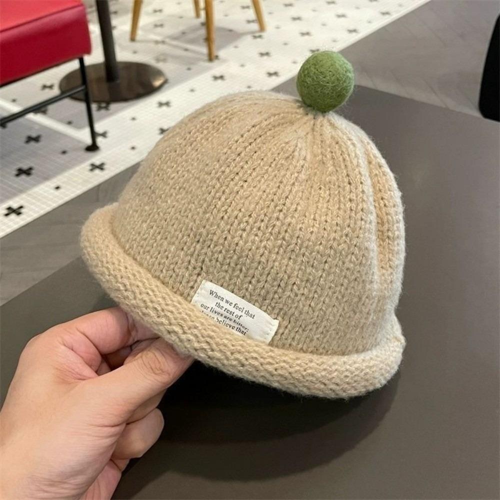 Cute Design Knitted Beanie Solid Color Landlord Hat New Pompom Hat  Kids Boy Girl