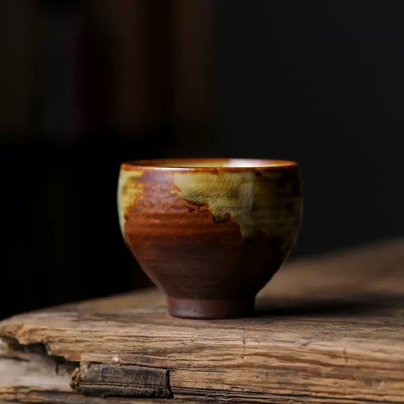 Coarse Pottery Wood-Fired Ceramic Tea Tasting Cup - Retro Single Gongfu Tea Bowl.